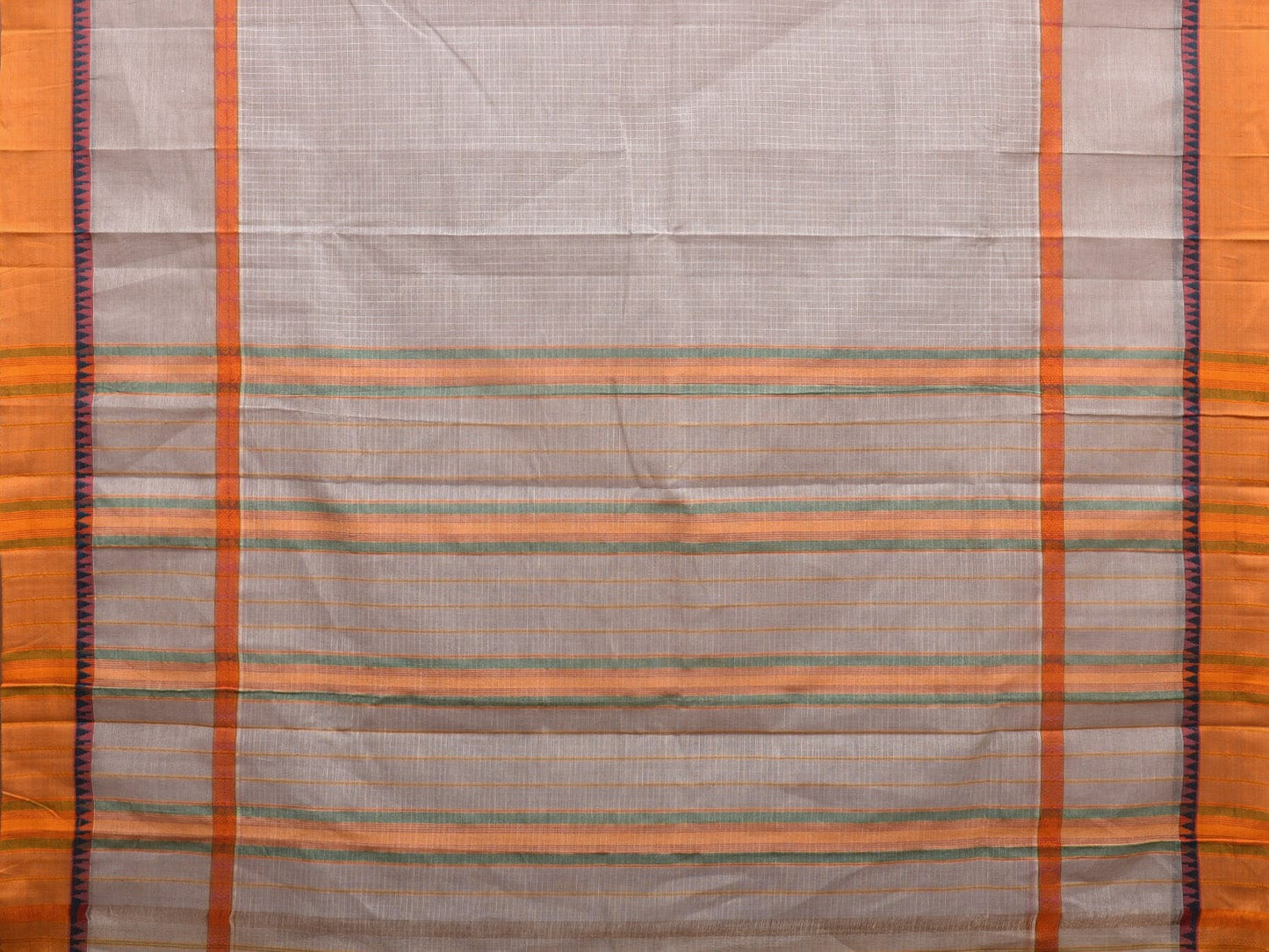 Light Grey Narayanpet Cotton Handloom Saree with Checks and Big Border Design No Blouse np0890