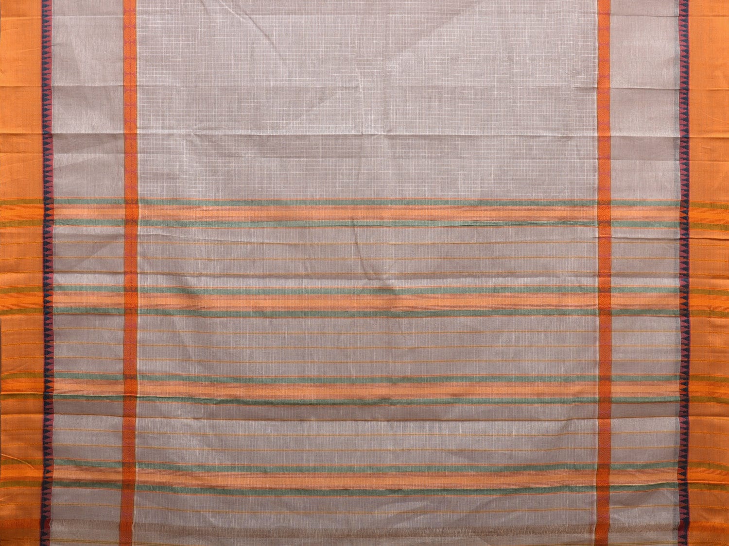 Light Grey Narayanpet Cotton Handloom Saree with Checks and Big Border Design No Blouse np0890