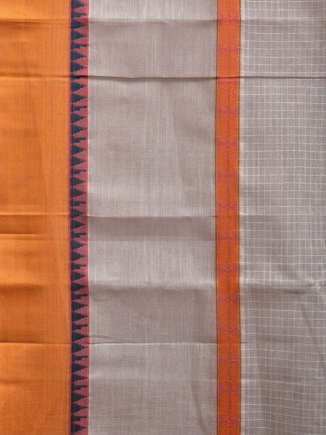 Light Grey Narayanpet Cotton Handloom Saree with Checks and Big Border Design No Blouse np0890