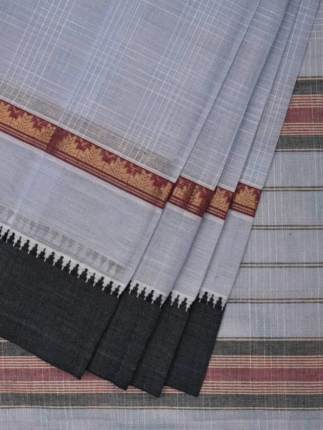 Light Grey Narayanpet Cotton Handloom Saree with Checks Design No Blouse np0479