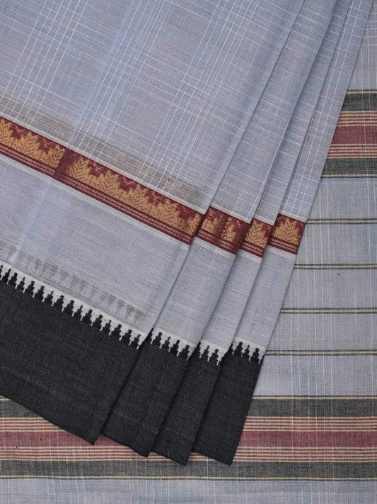 Light Grey Narayanpet Cotton Handloom Saree with Checks Design No Blouse np0479