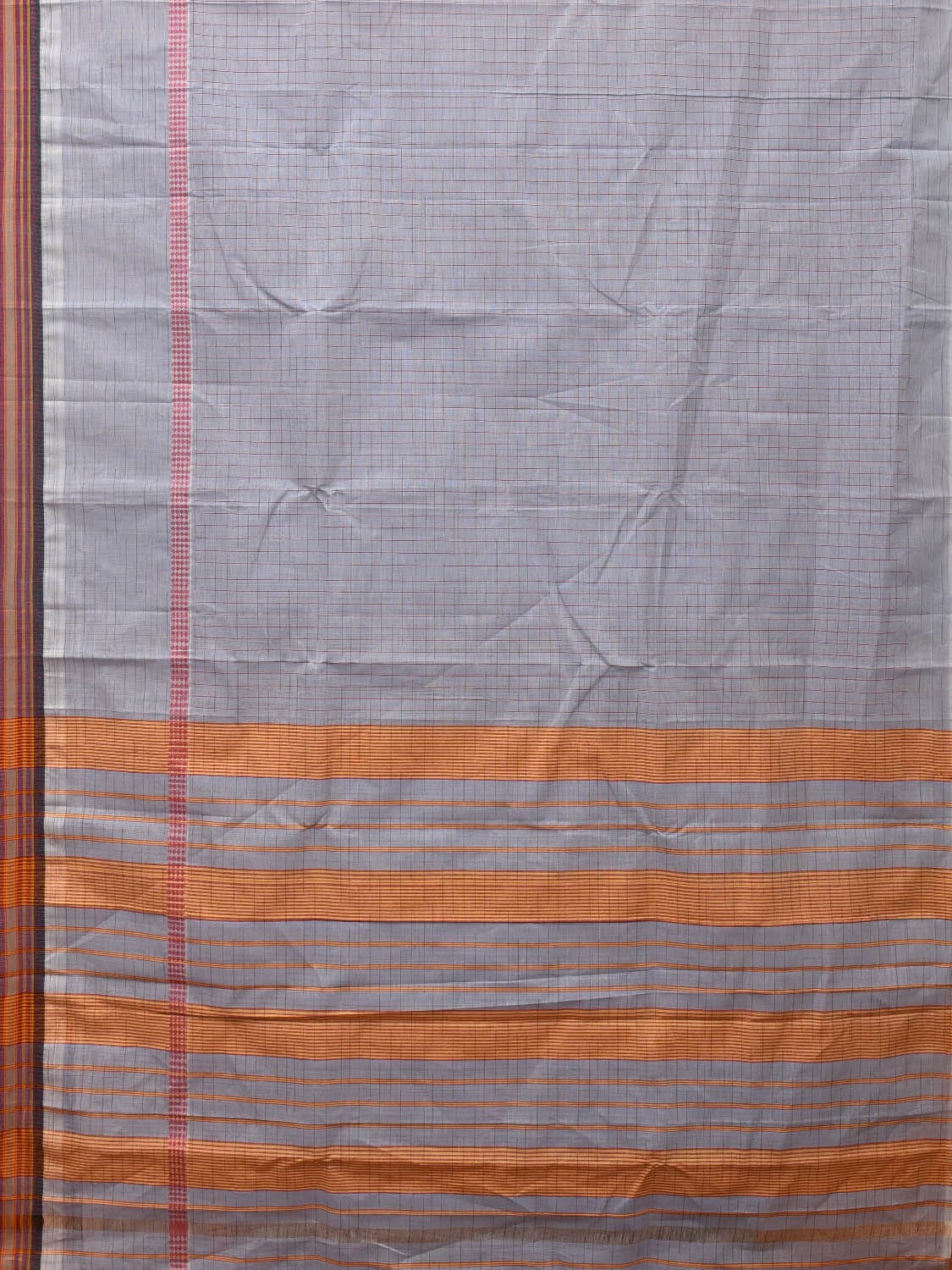 Light Grey Narayanpet Cotton Handloom Saree with Checks Design No Blouse np0660