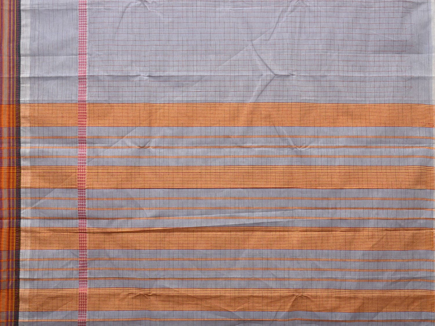 Light Grey Narayanpet Cotton Handloom Saree with Checks Design No Blouse np0660