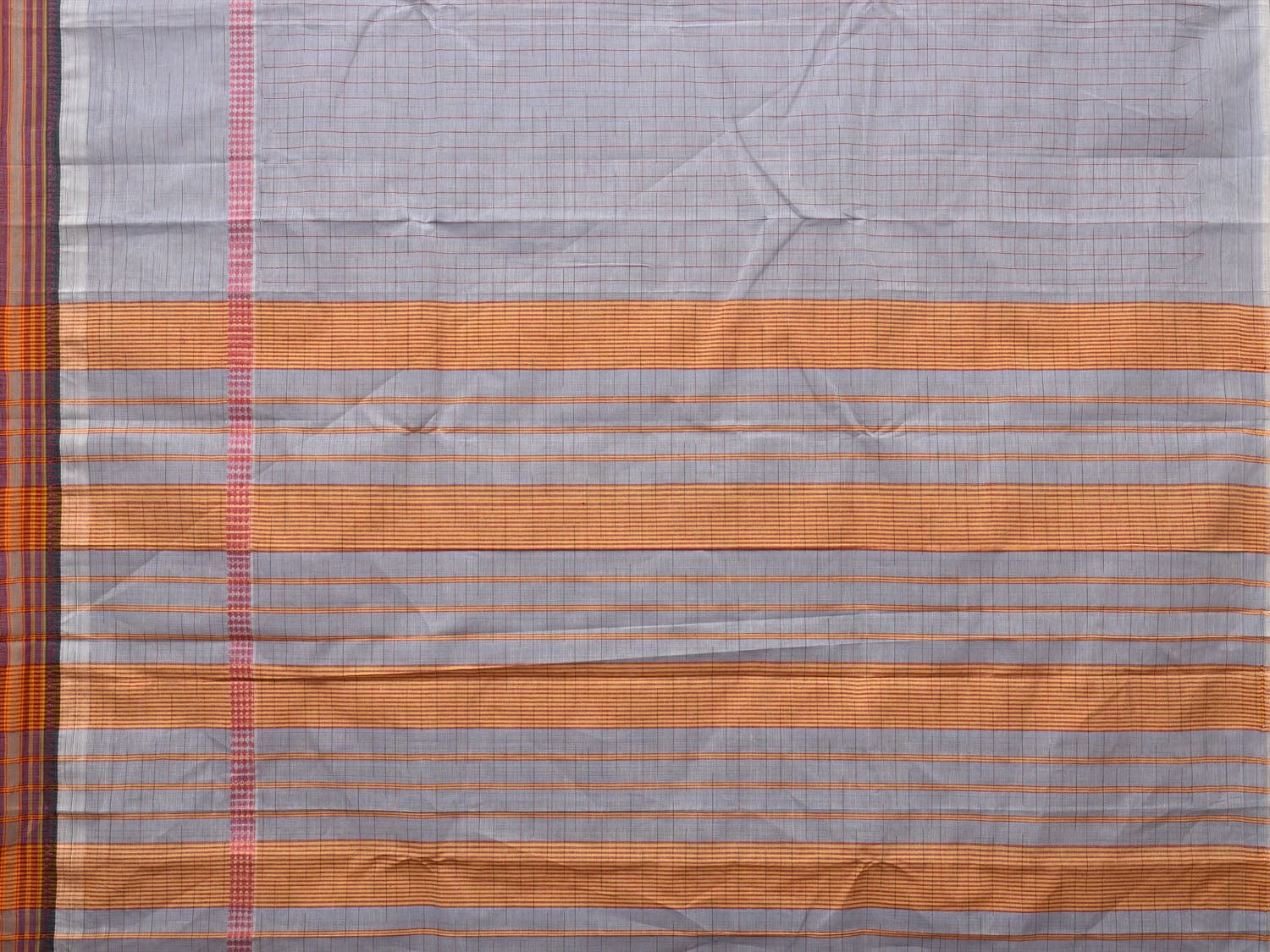 Light Grey Narayanpet Cotton Handloom Saree with Checks Design No Blouse np0660