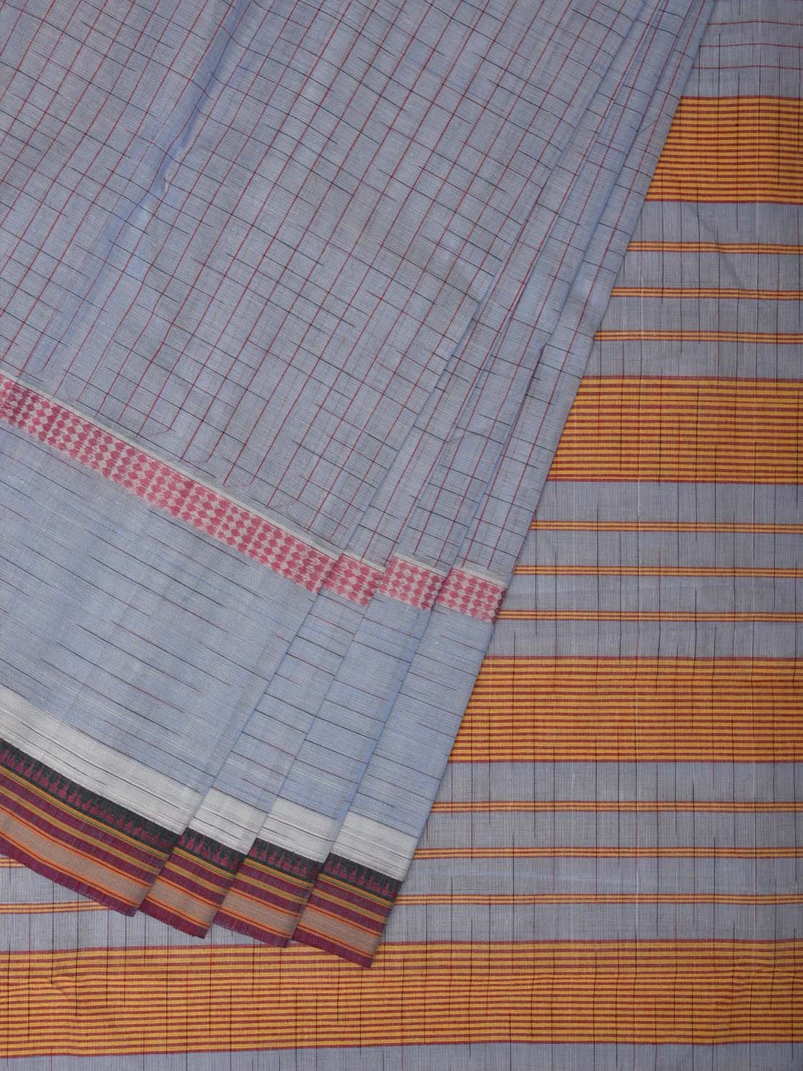 Light Grey Narayanpet Cotton Handloom Saree with Checks Design No Blouse np0660