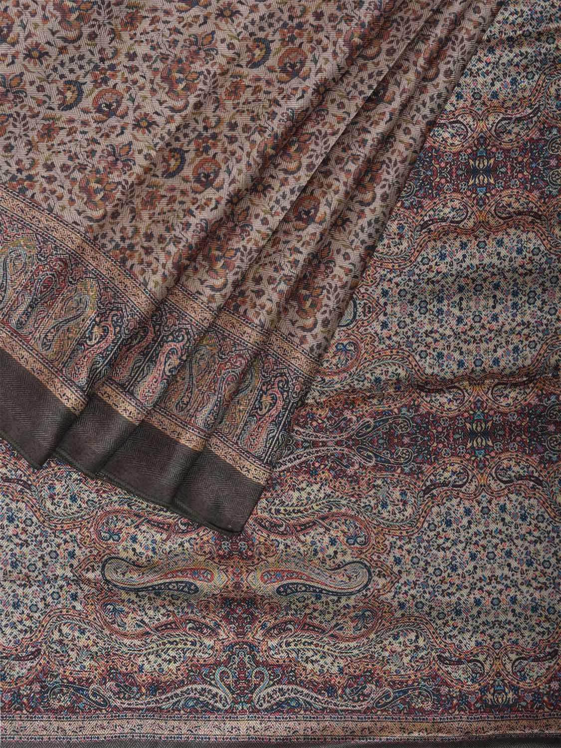 Light Grey Pashmina Print Viscose Twill Saree with All Over Floral Design o0664