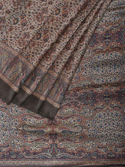 Light Grey Pashmina Print Viscose Twill Saree with All Over Floral Design o0664