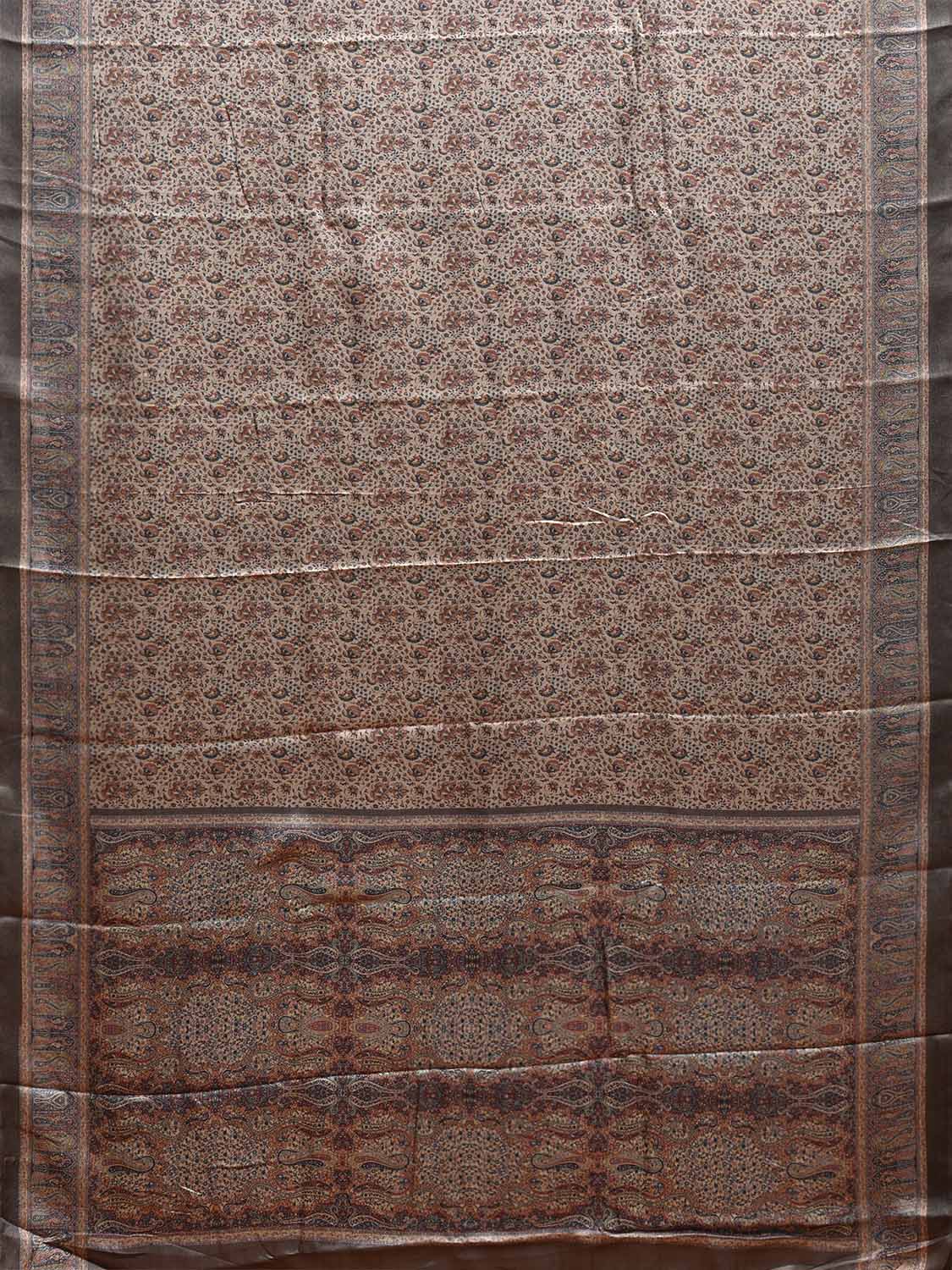 Light Grey Pashmina Print Viscose Twill Saree with All Over Floral Design o0664