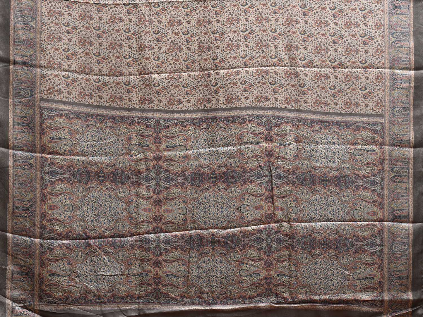 Light Grey Pashmina Print Viscose Twill Saree with All Over Floral Design o0664