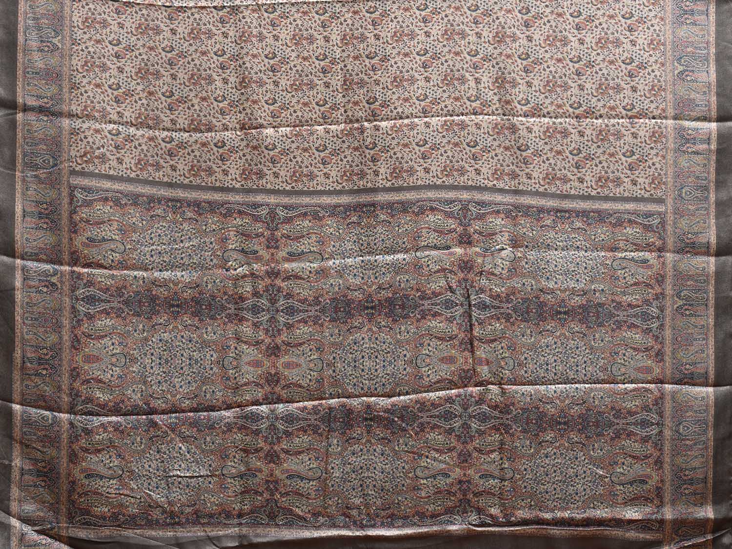 Light Grey Pashmina Print Viscose Twill Saree with All Over Floral Design o0664