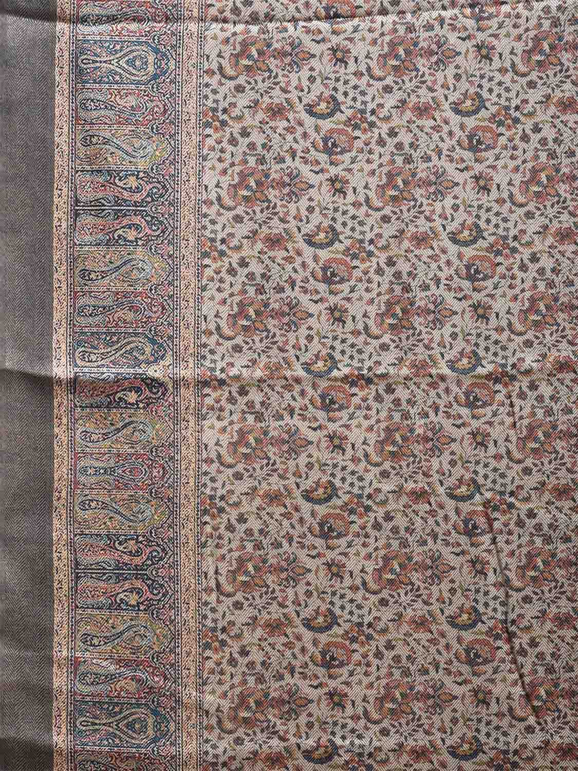 Light Grey Pashmina Print Viscose Twill Saree with All Over Floral Design o0664