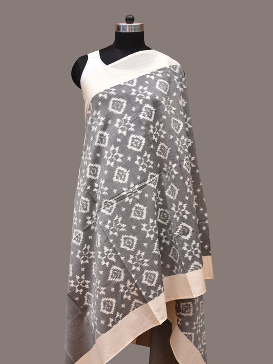 Light Grey Pochamaplly Ikat Cotton Handloom Dupatta with Telia Design ds3358