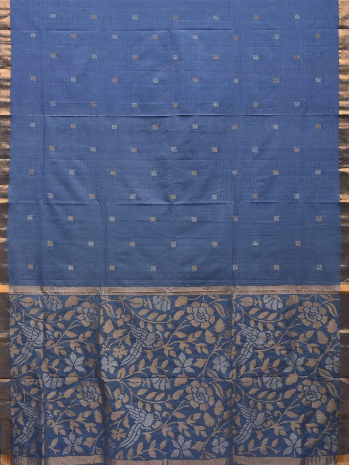 Light Grey Uppada Cotton Handloom Saree with Floral and Birds Pallu Design u1821