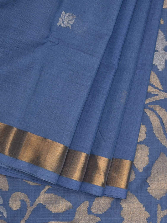 Light Grey Uppada Cotton Handloom Saree with Floral and Birds Pallu Design u1821