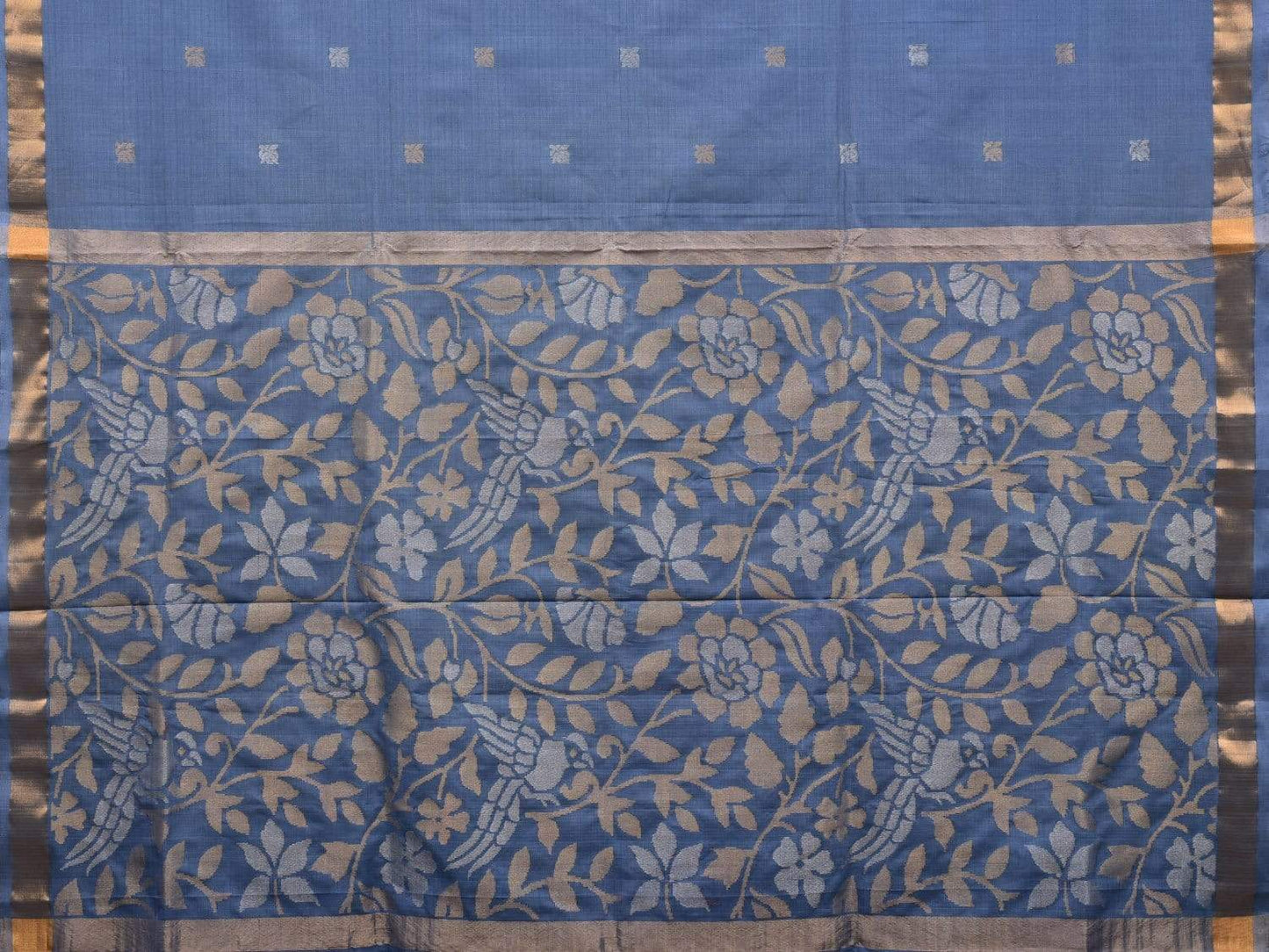 Light Grey Uppada Cotton Handloom Saree with Floral and Birds Pallu Design u1821