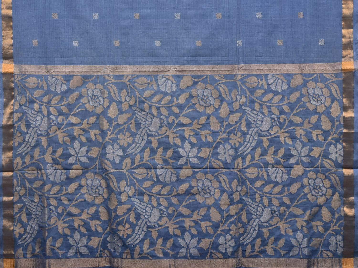 Light Grey Uppada Cotton Handloom Saree with Floral and Birds Pallu Design u1821