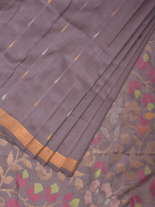 Light Grey Uppada Silk Handloom Saree with Floral Pallu Design u1992