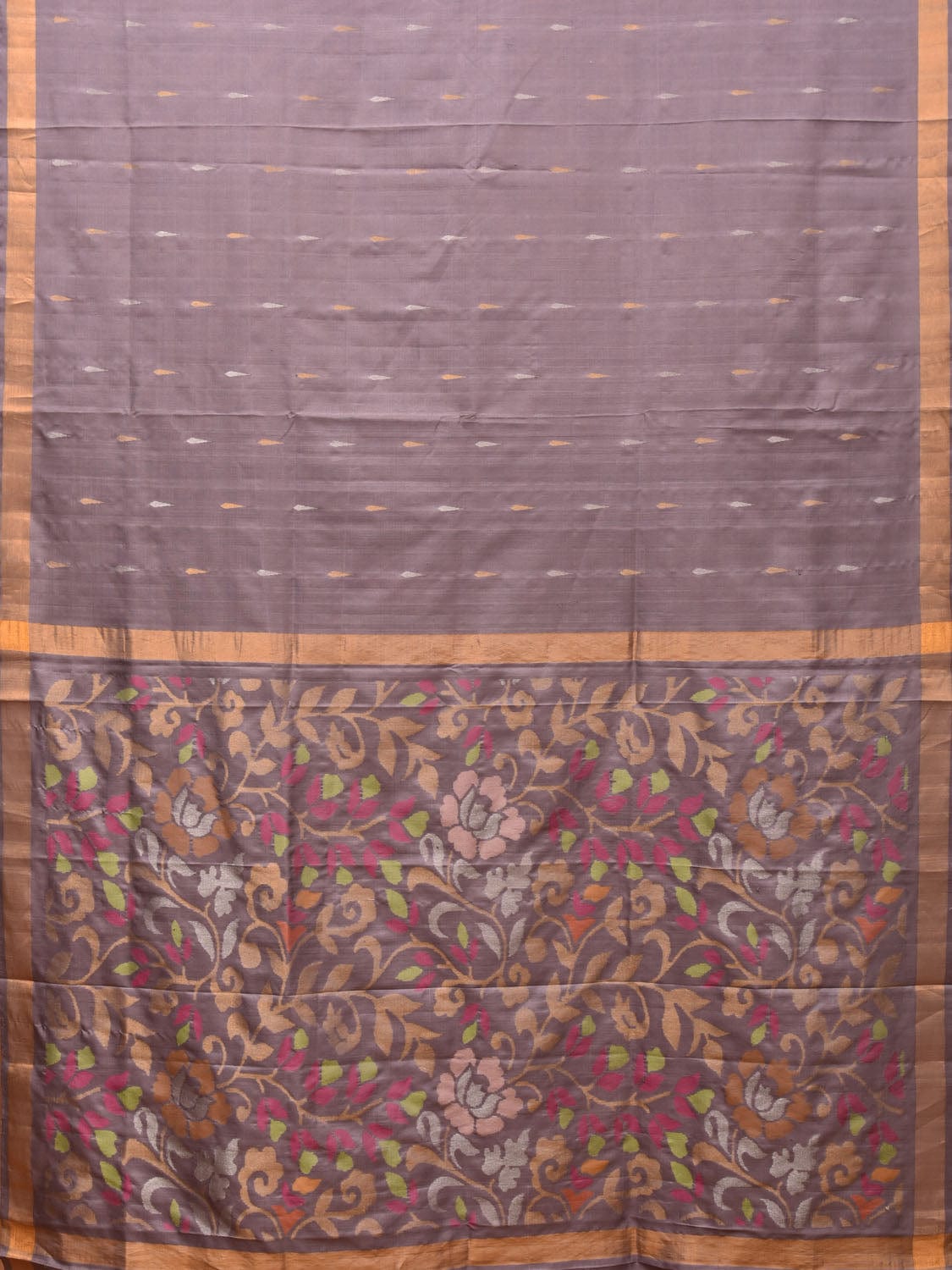 Light Grey Uppada Silk Handloom Saree with Floral Pallu Design u1992