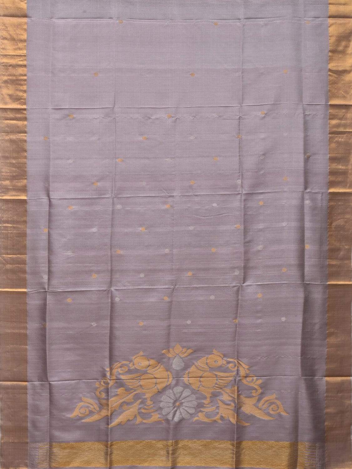 Light Grey Uppada Silk Handloom Saree with Parrots Pallu Design u1734