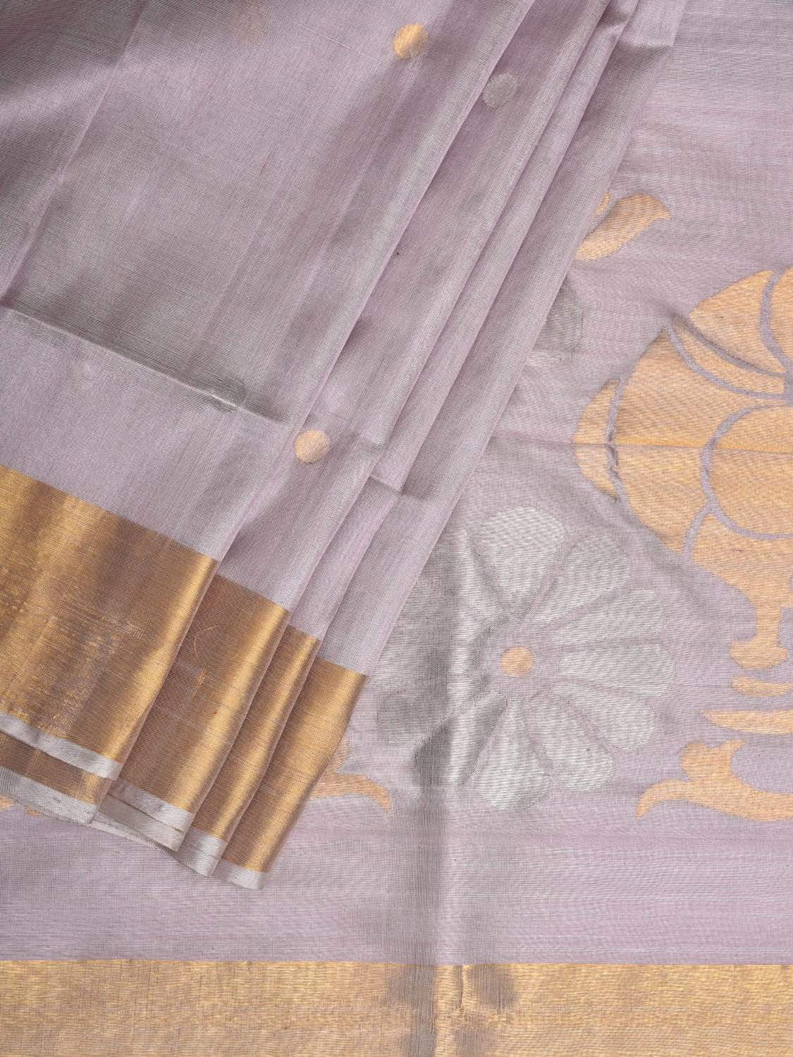 Light Grey Uppada Silk Handloom Saree with Parrots Pallu Design u1734