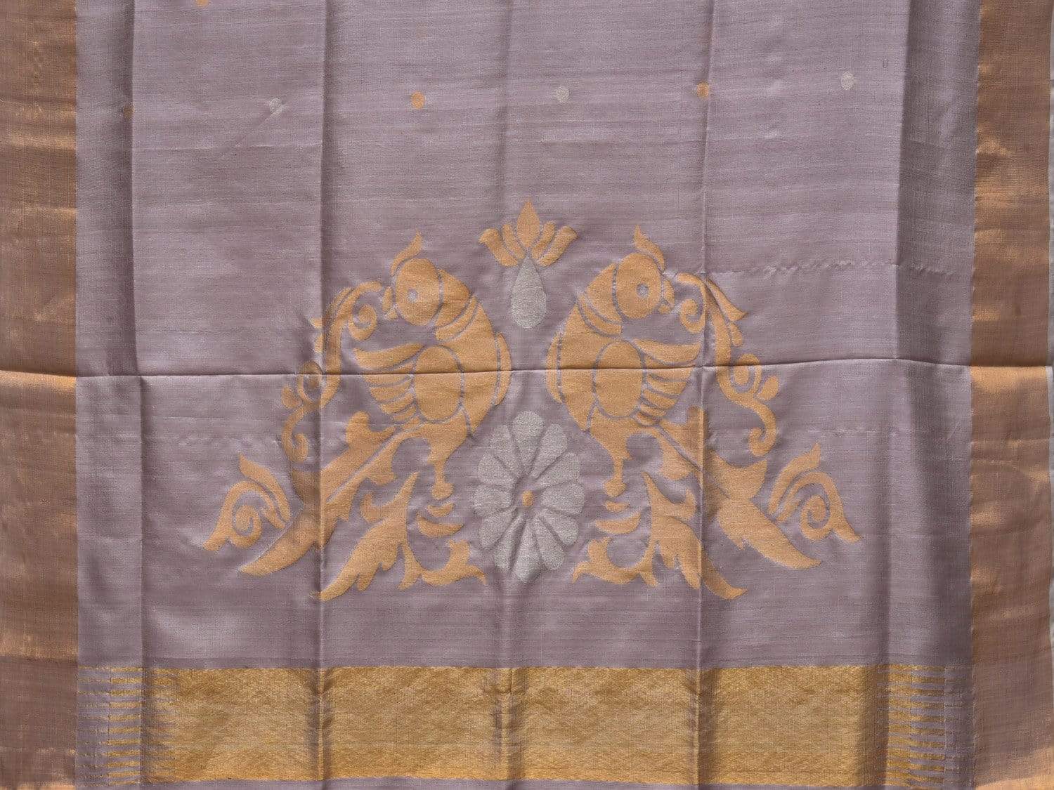 Light Grey Uppada Silk Handloom Saree with Parrots Pallu Design u1734