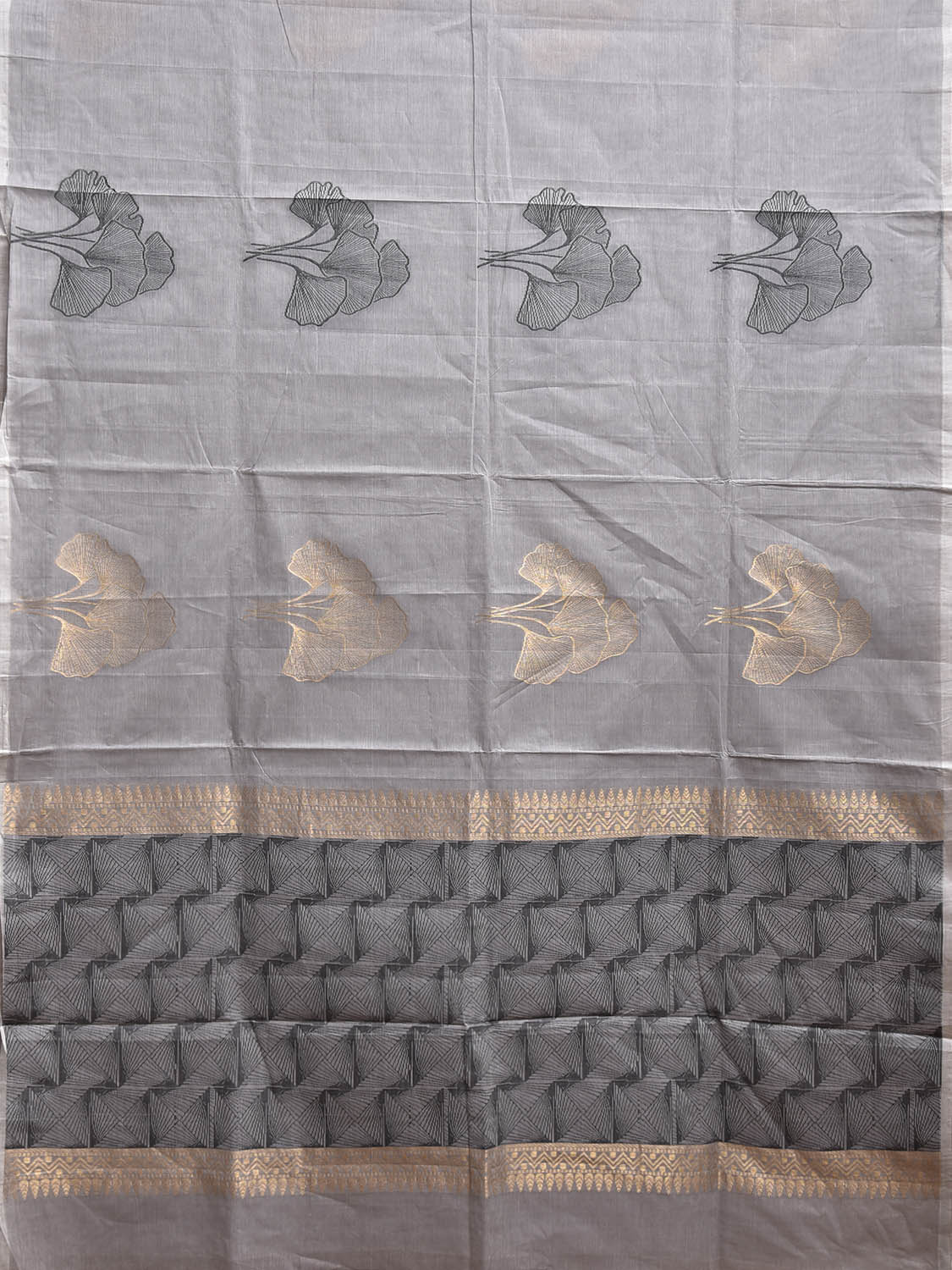 Light Grey Venkatagiri Cotton Saree with Leaves Buta and Pallu Design v0118