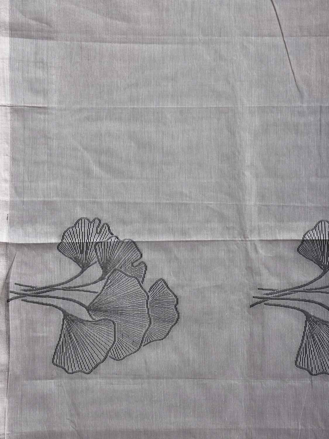 Light Grey Venkatagiri Cotton Saree with Leaves Buta and Pallu Design v0118