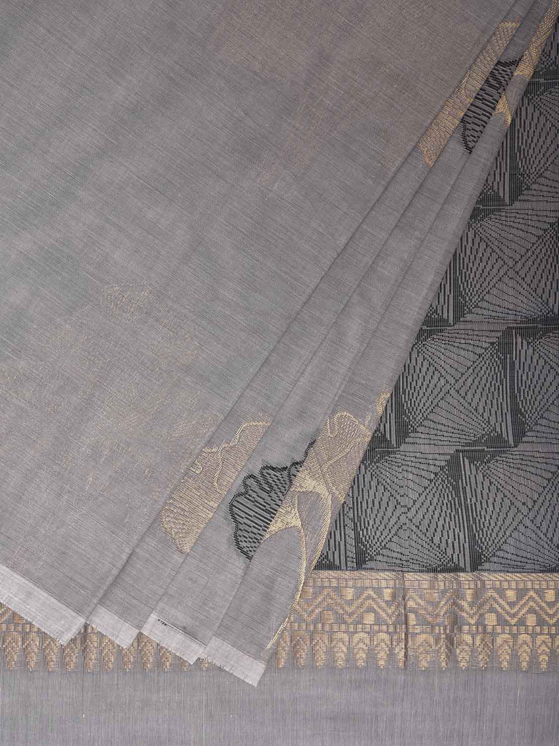 Light Grey Venkatagiri Cotton Saree with Leaves Buta and Pallu Design v0118