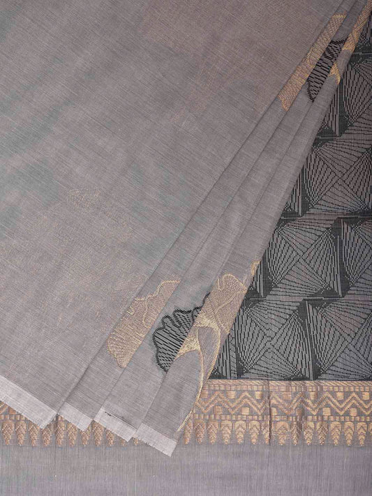 Light Grey Venkatagiri Cotton Saree with Leaves Buta and Pallu Design v0118