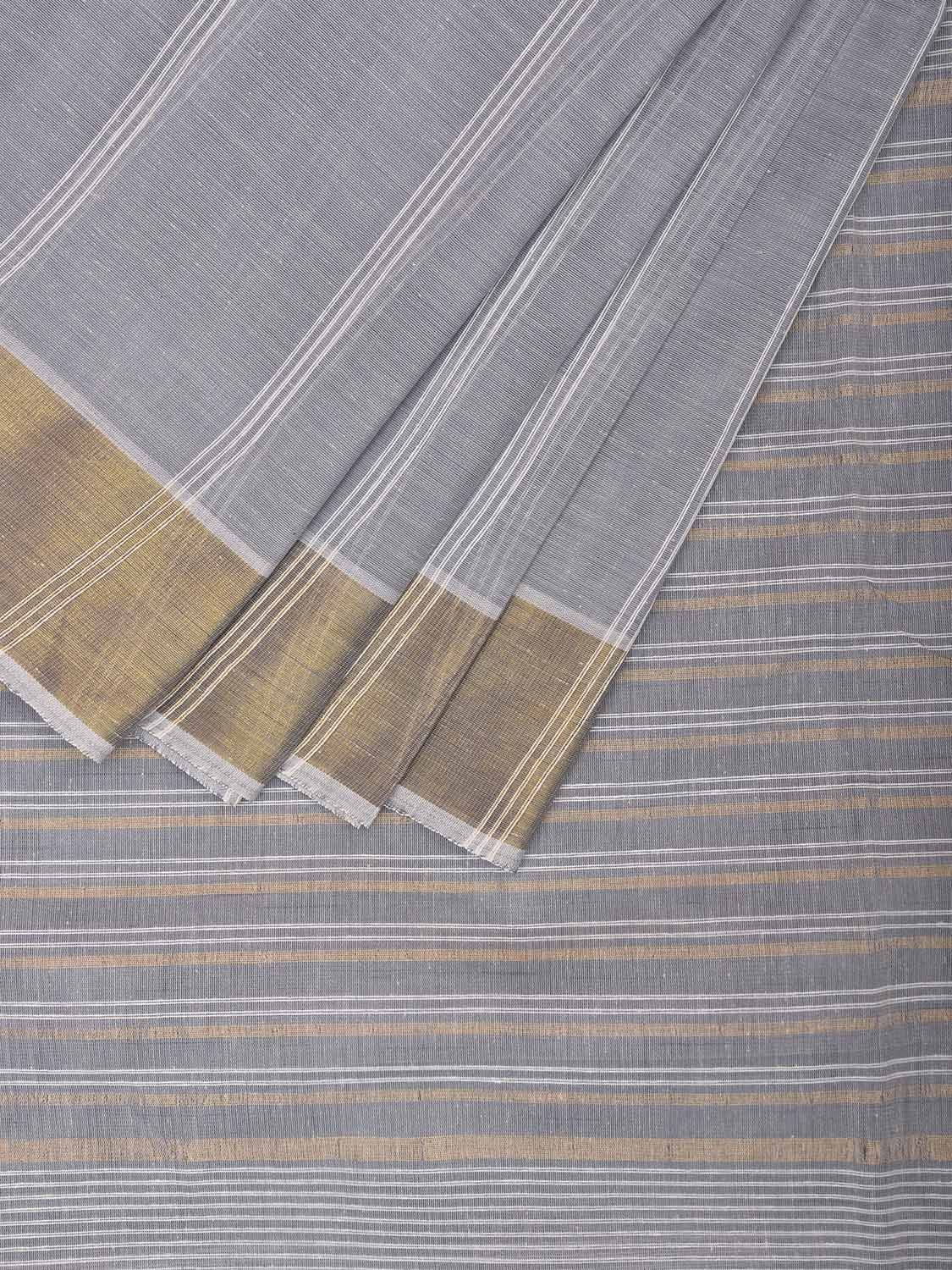Light Grey Venkatagiri Cotton Saree with Strips Body and Pallu Design v0096
