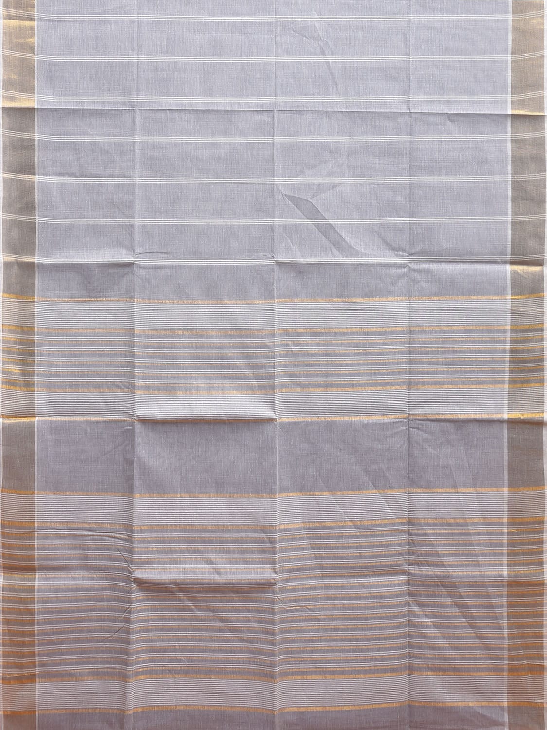 Light Grey Venkatagiri Cotton Saree with Strips Body and Pallu Design v0096