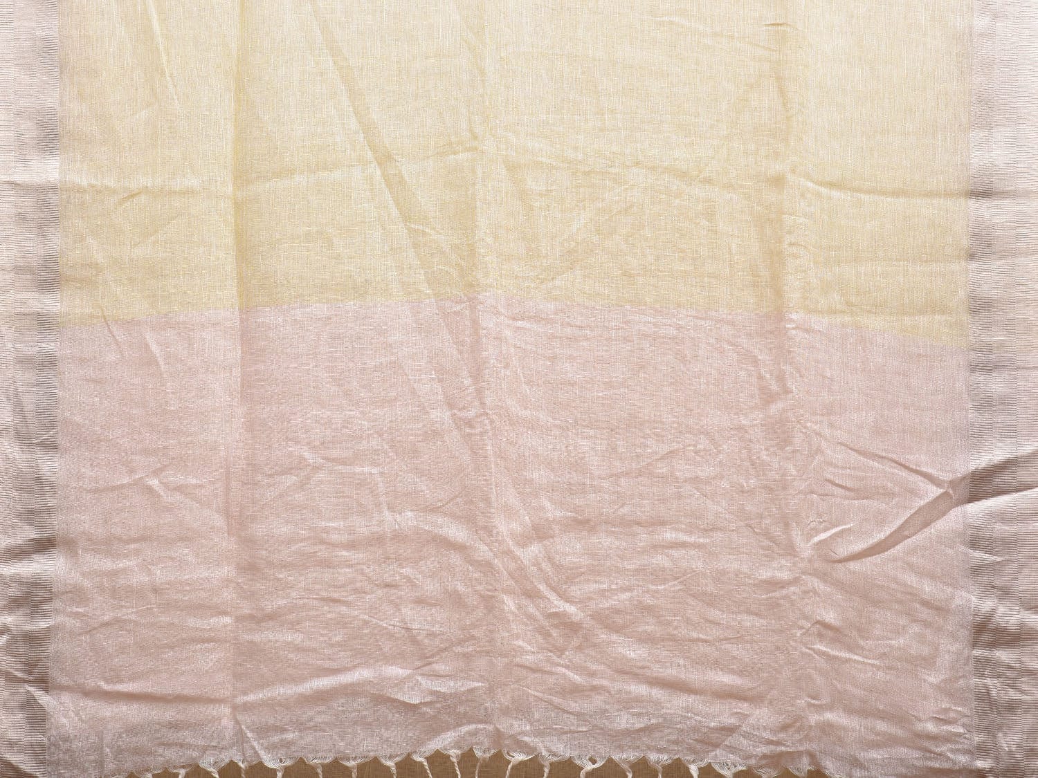 Light Lemon and White Lenin Plain Saree with Strip Border Design o0575