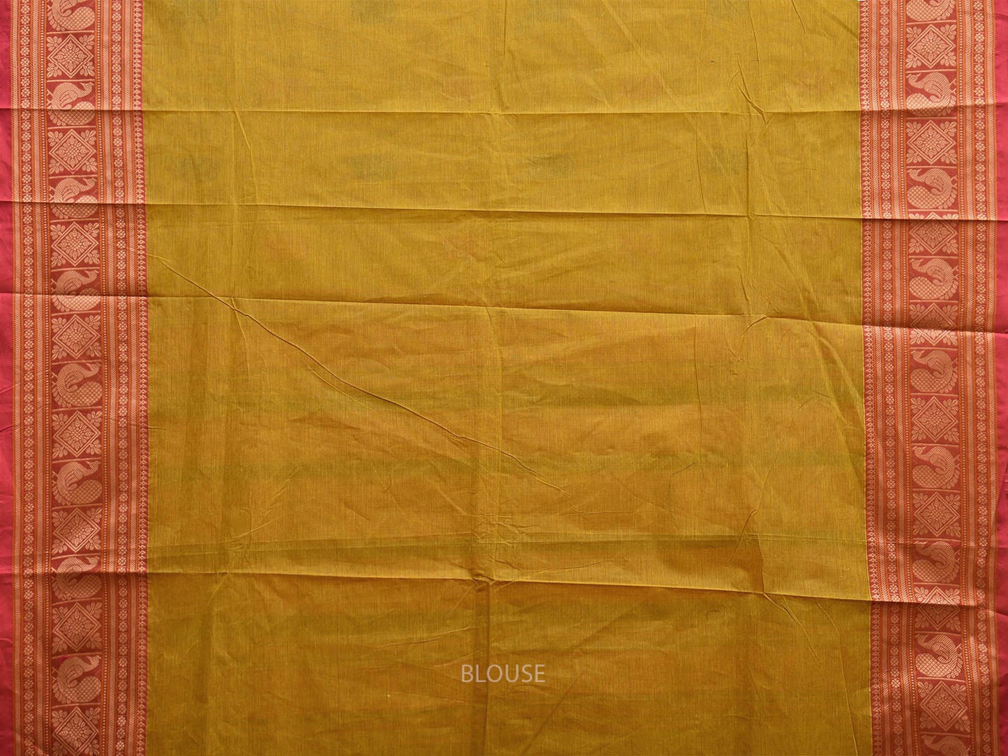 Light Olive and Orange Kanchipuram Cotton Saree with Gandaberunda Buta and Border Design k0741