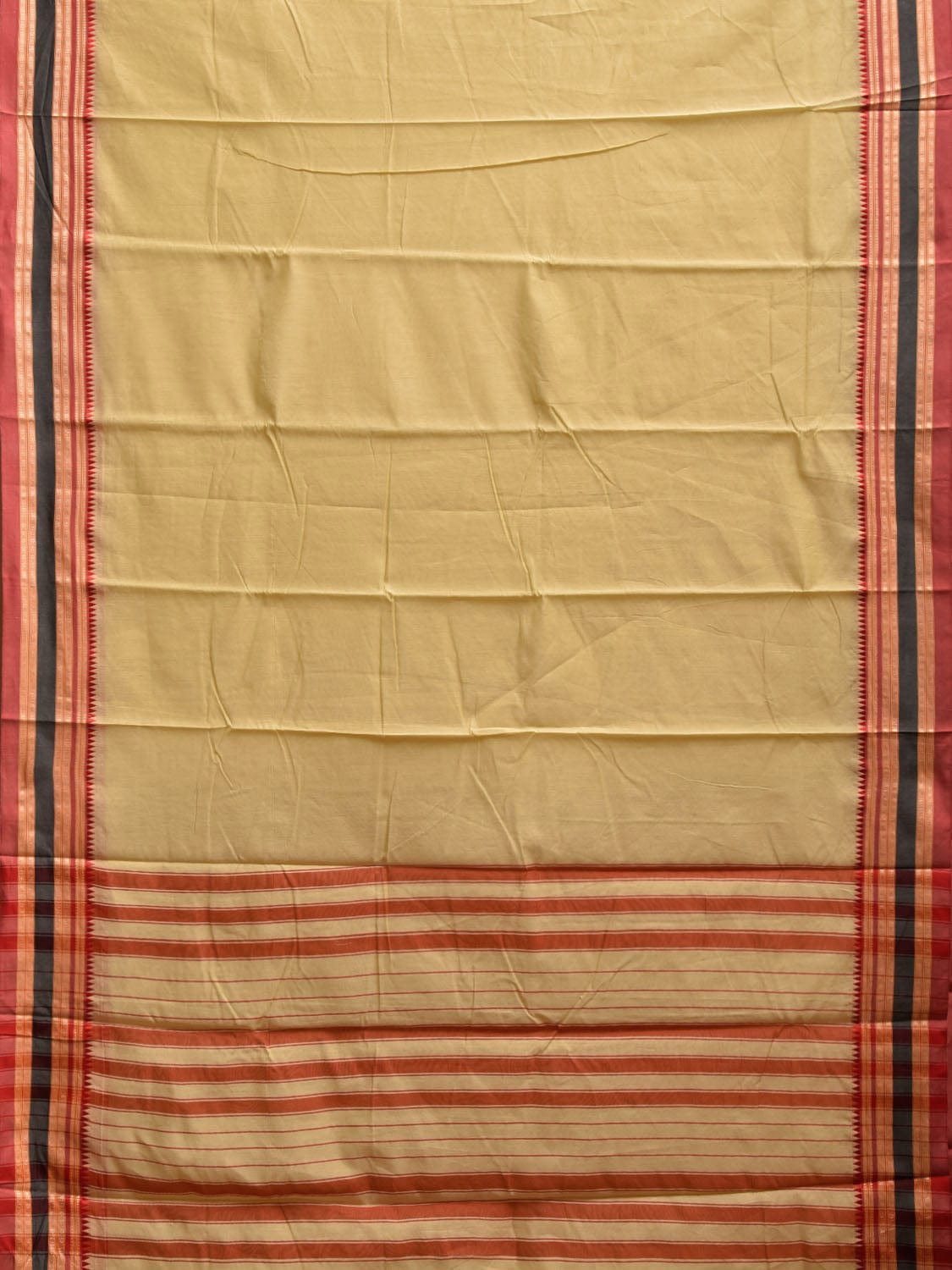 Light Olive Bamboo Cotton Plain Saree with Strips Pallu Design No Blouse bc0798