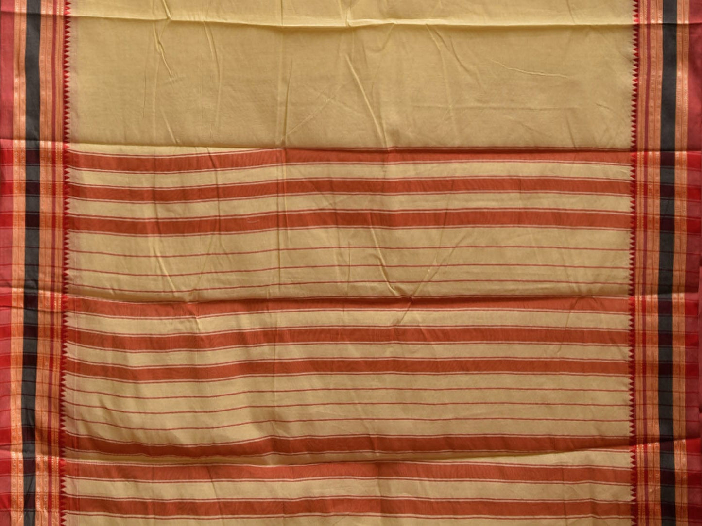 Light Olive Bamboo Cotton Plain Saree with Strips Pallu Design No Blouse bc0798