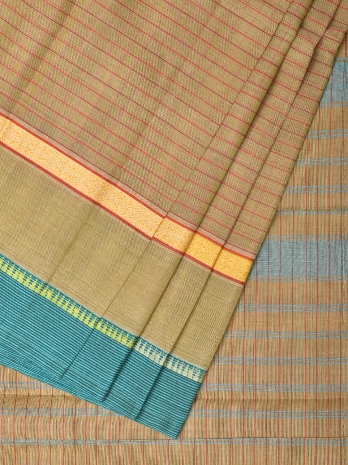 Light Olive Narayanpet Cotton Handloom Saree with Strips Design No Blouse np0769