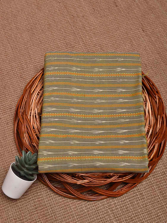 Light Olive Pochampally Ikat Cotton Handloom Blouse with Strips Design Length 1mt Width 44 Inches BL0143