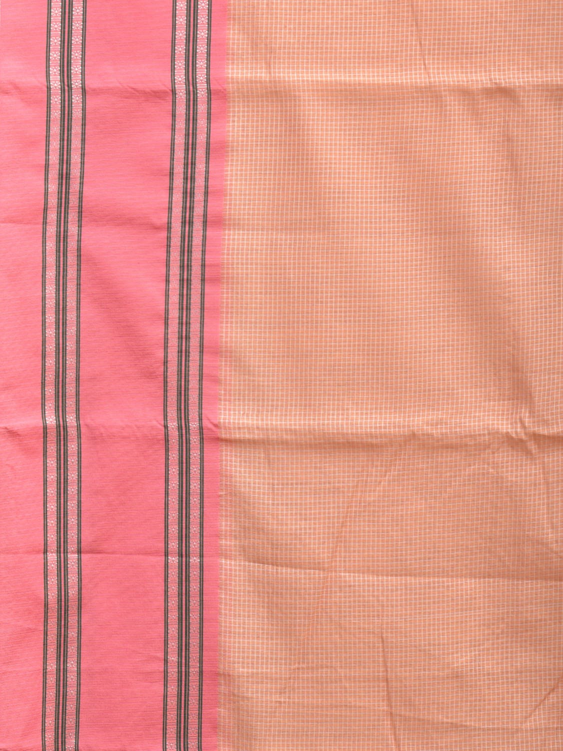 Light Orange and Baby Pink Bamboo Cotton Saree with Small Checks Design No Blouse bc0293