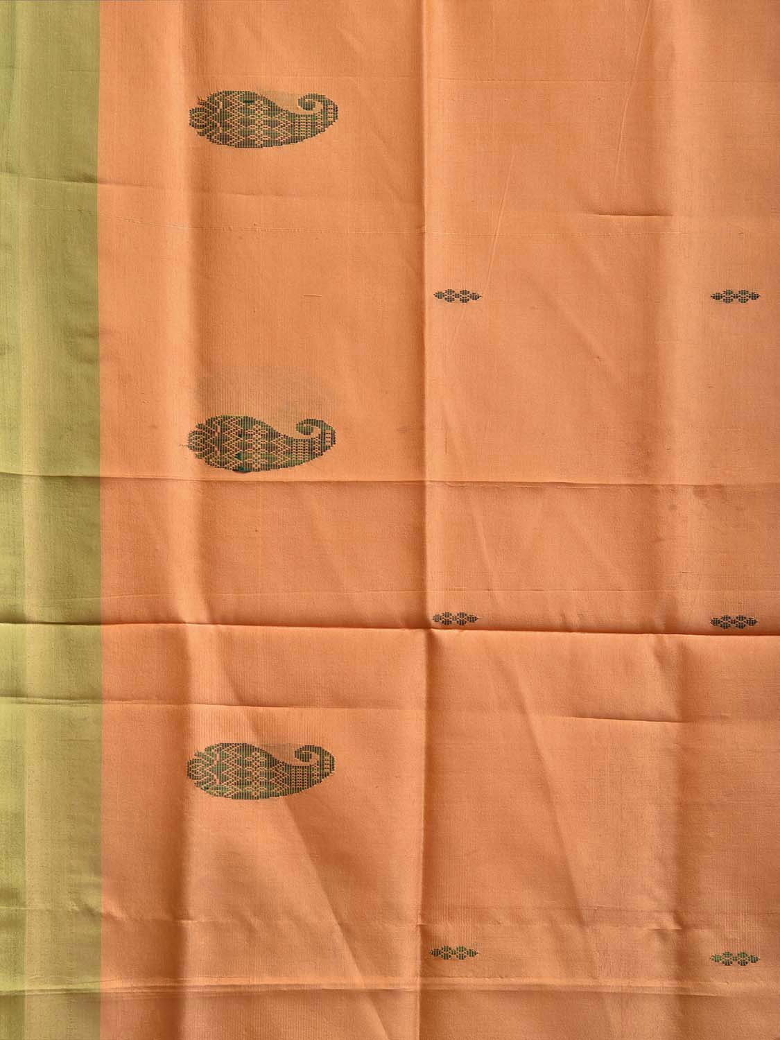 Light Orange and Light Green Banana Silk Saree with Pasley Border Buta Design o0681