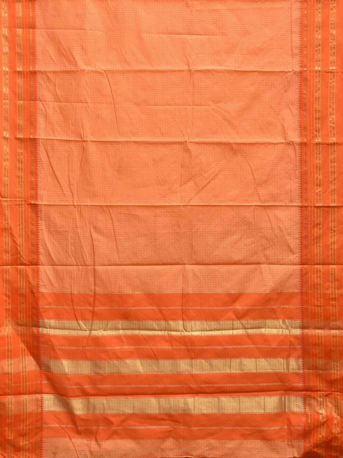 Light Orange and Orange Bamboo Cotton Viscose Silk Saree with Checks Design No Blouse bc0365