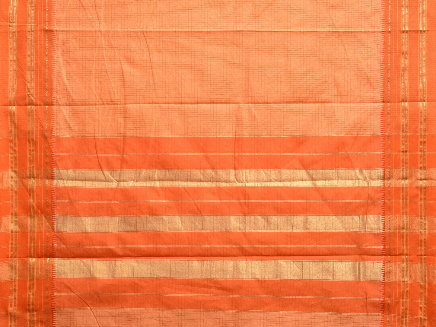 Light Orange and Orange Bamboo Cotton Viscose Silk Saree with Checks Design No Blouse bc0365