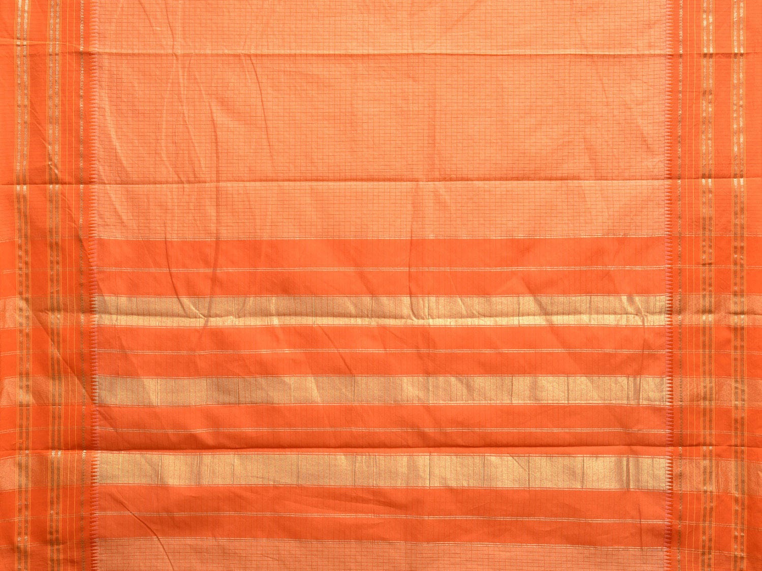 Light Orange and Orange Bamboo Cotton Viscose Silk Saree with Checks Design No Blouse bc0365