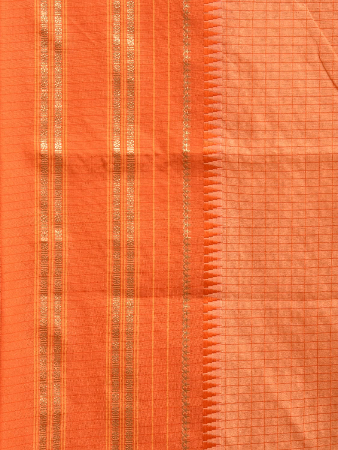 Light Orange and Orange Bamboo Cotton Viscose Silk Saree with Checks Design No Blouse bc0365