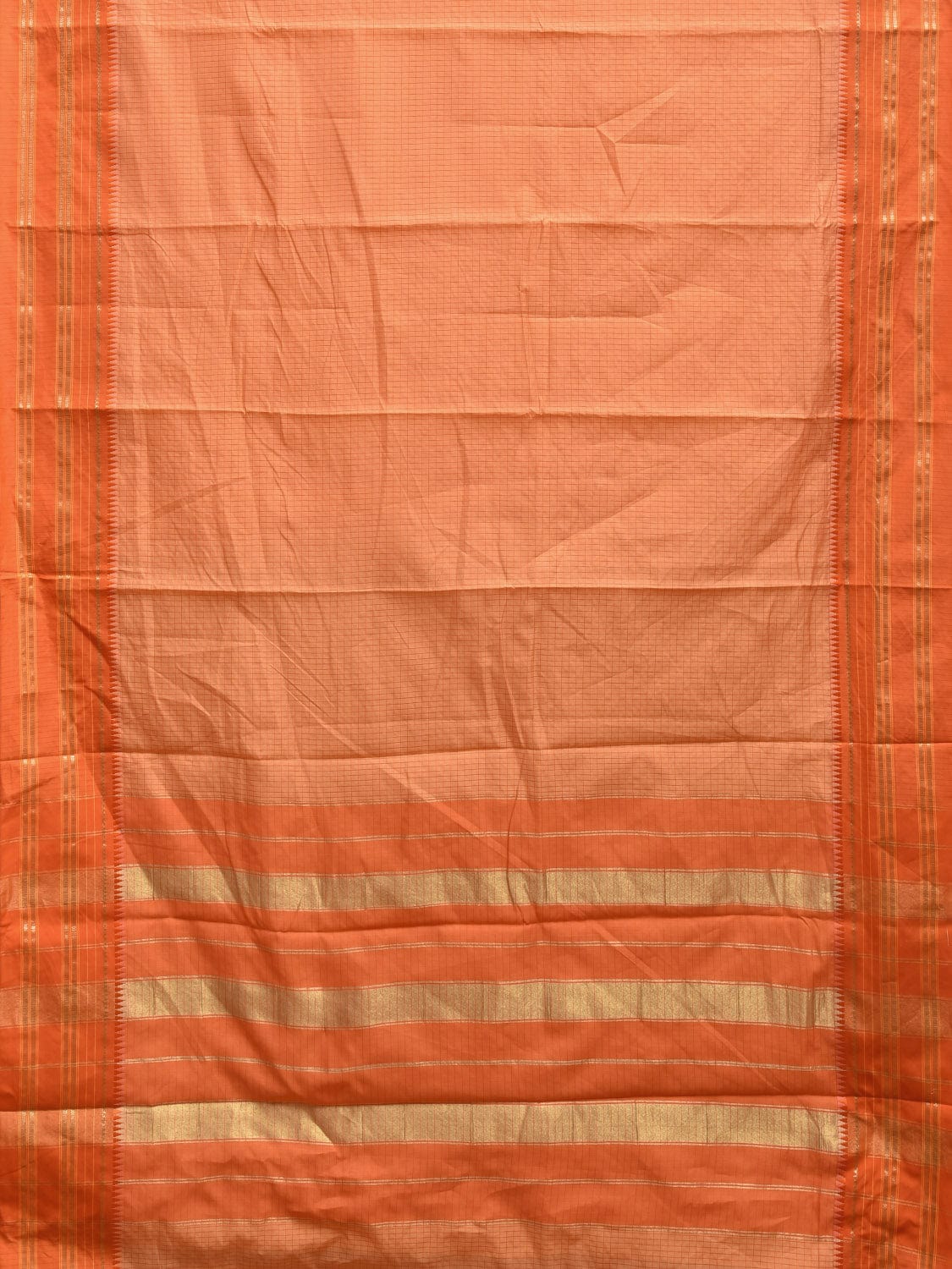 Light Orange and Orange Bamboo Cotton Viscose Silk Saree with Checks Design No Blouse bc0374