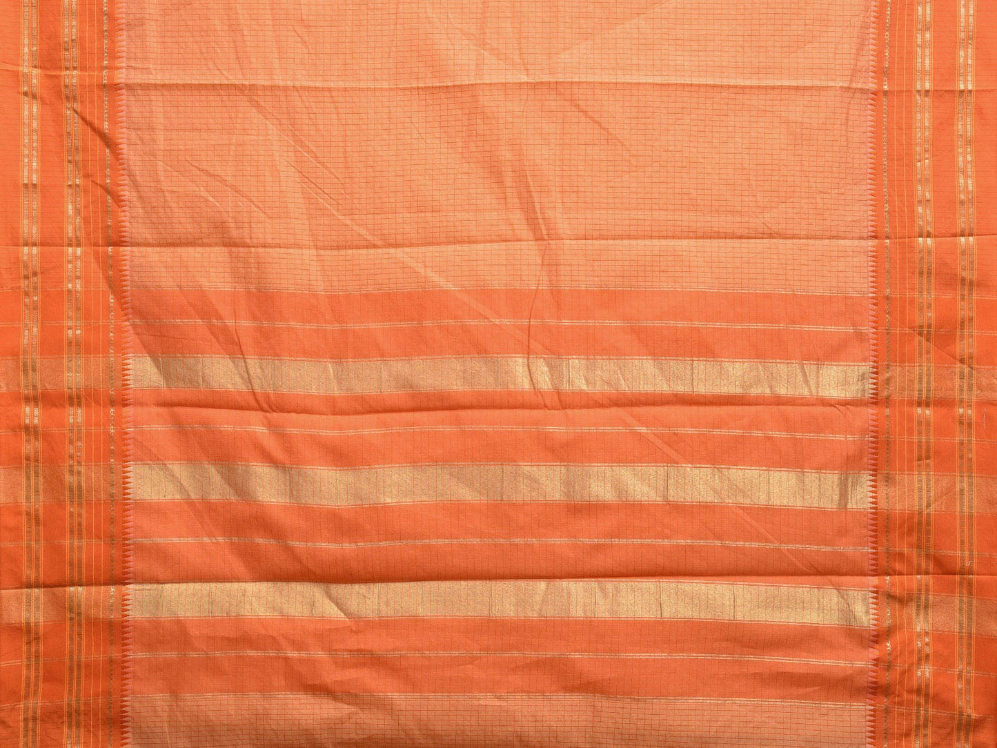 Light Orange and Orange Bamboo Cotton Viscose Silk Saree with Checks Design No Blouse bc0374