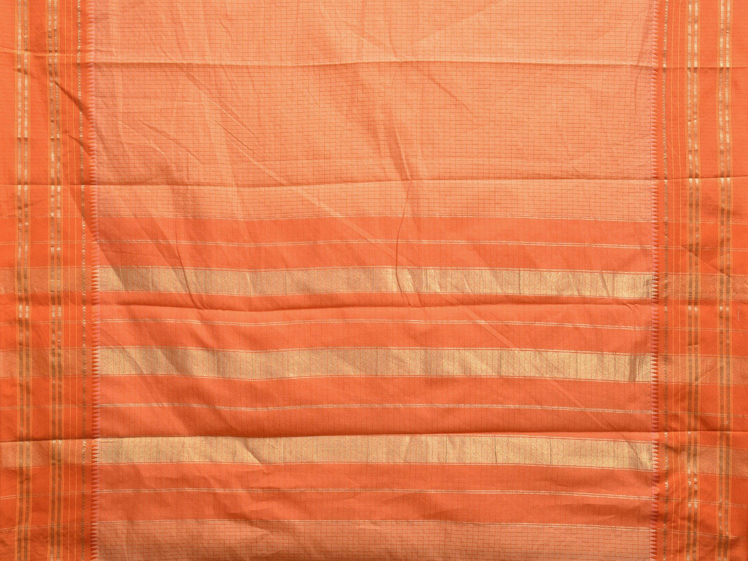 Light Orange and Orange Bamboo Cotton Viscose Silk Saree with Checks Design No Blouse bc0374