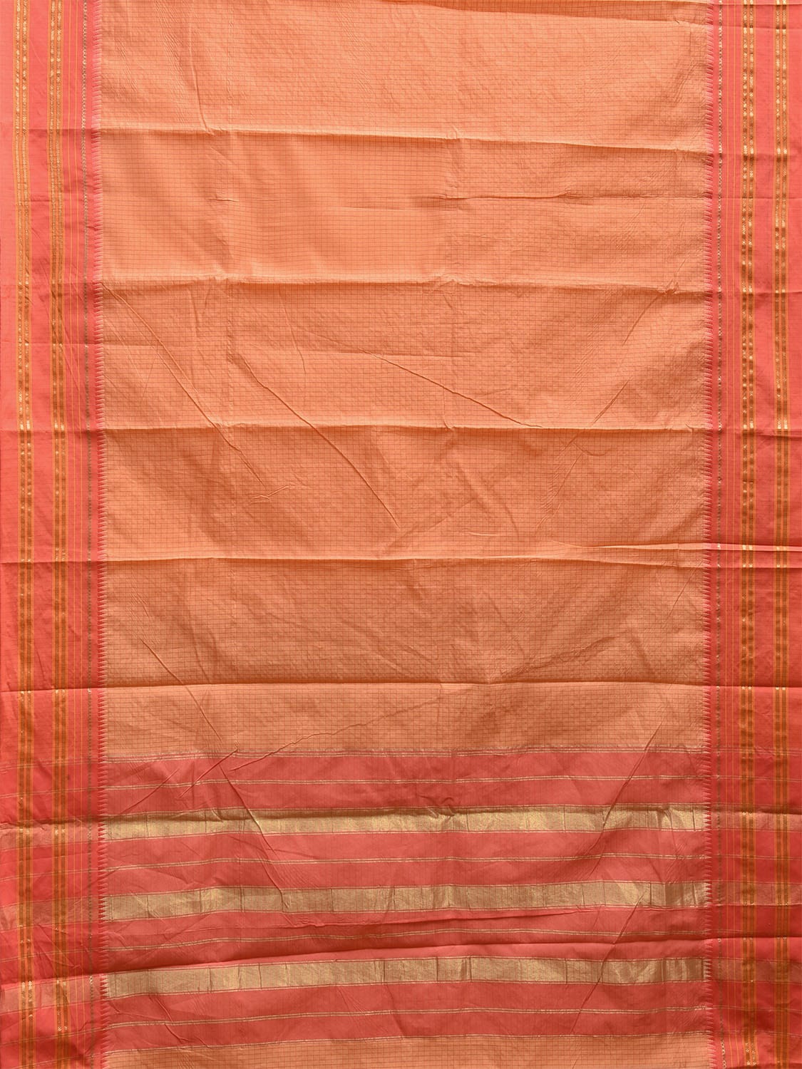 Light Orange and Peach Bamboo Cotton Viscose Silk Saree with Checks and Contrast Pallu Design No Blouse bc0573