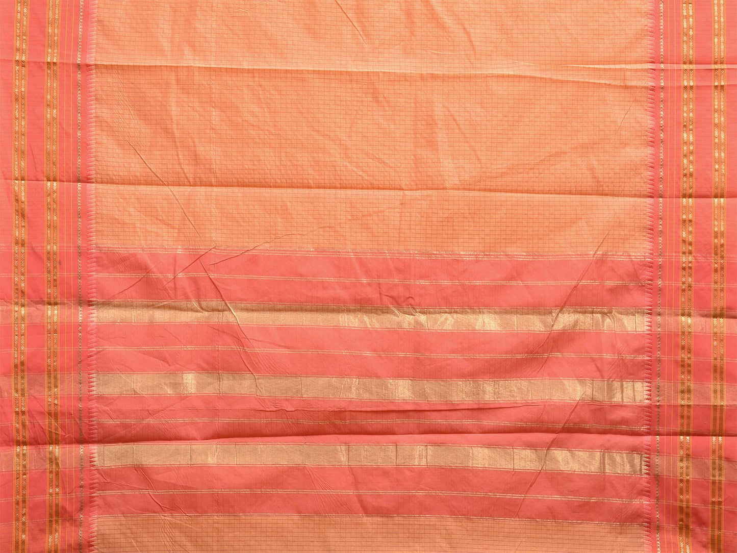 Light Orange and Peach Bamboo Cotton Viscose Silk Saree with Checks and Contrast Pallu Design No Blouse bc0573