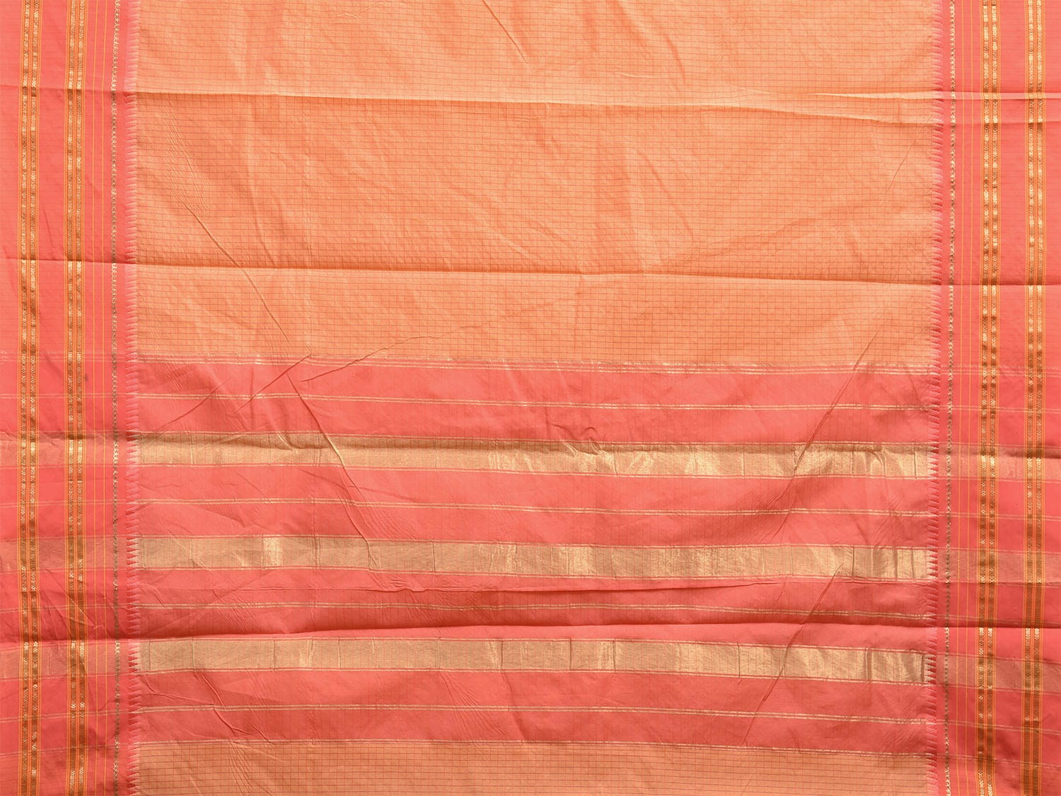 Light Orange and Peach Bamboo Cotton Viscose Silk Saree with Checks and Contrast Pallu Design No Blouse bc0573