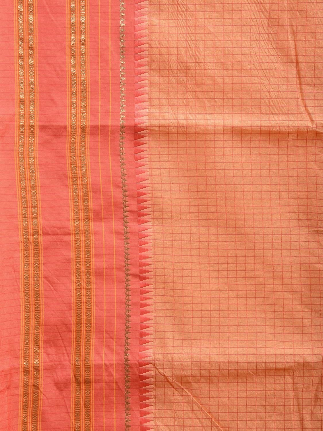 Light Orange and Peach Bamboo Cotton Viscose Silk Saree with Checks and Contrast Pallu Design No Blouse bc0573